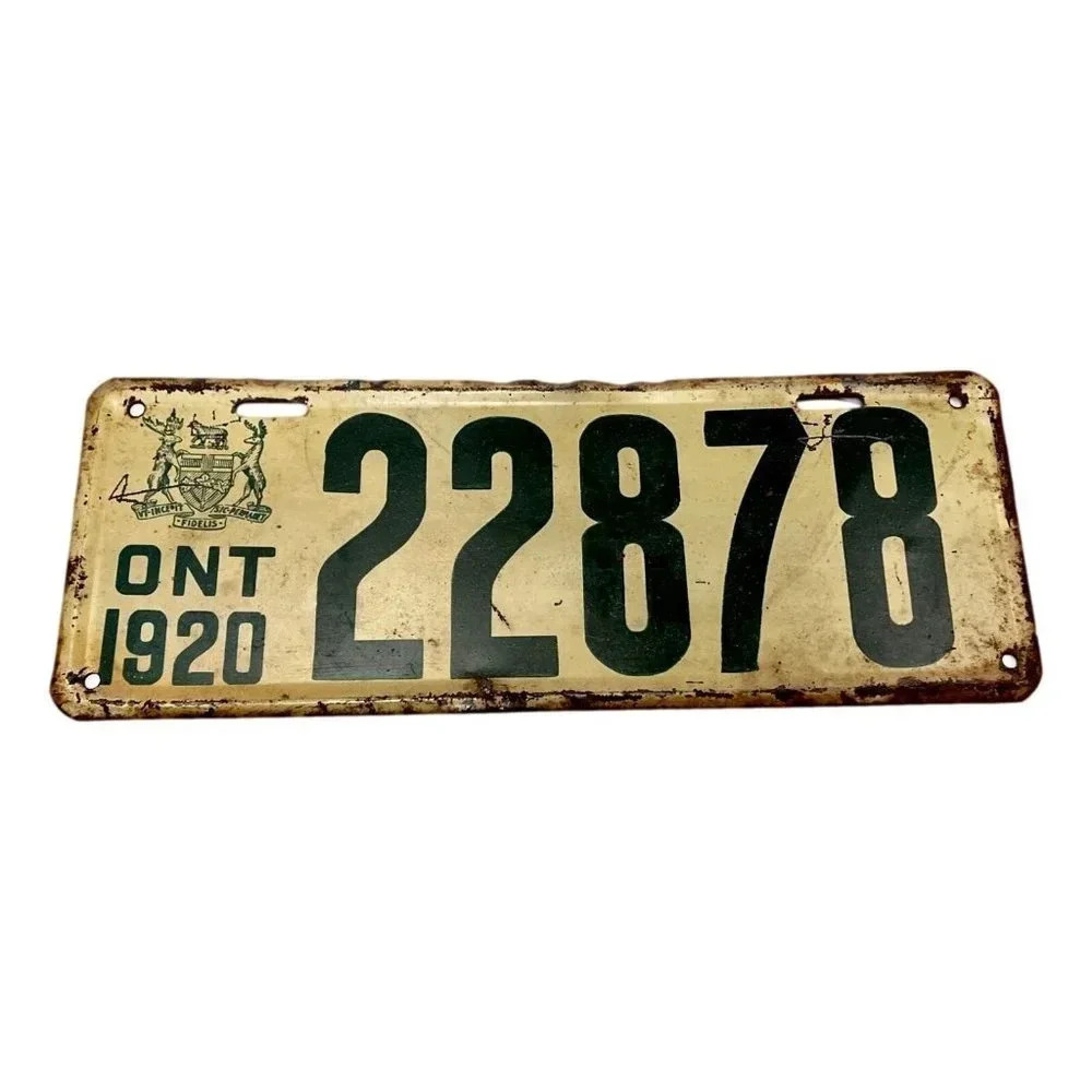 Ontario Licence Plate 1920  Antique 22878 Vintage Crest Canada Low Number